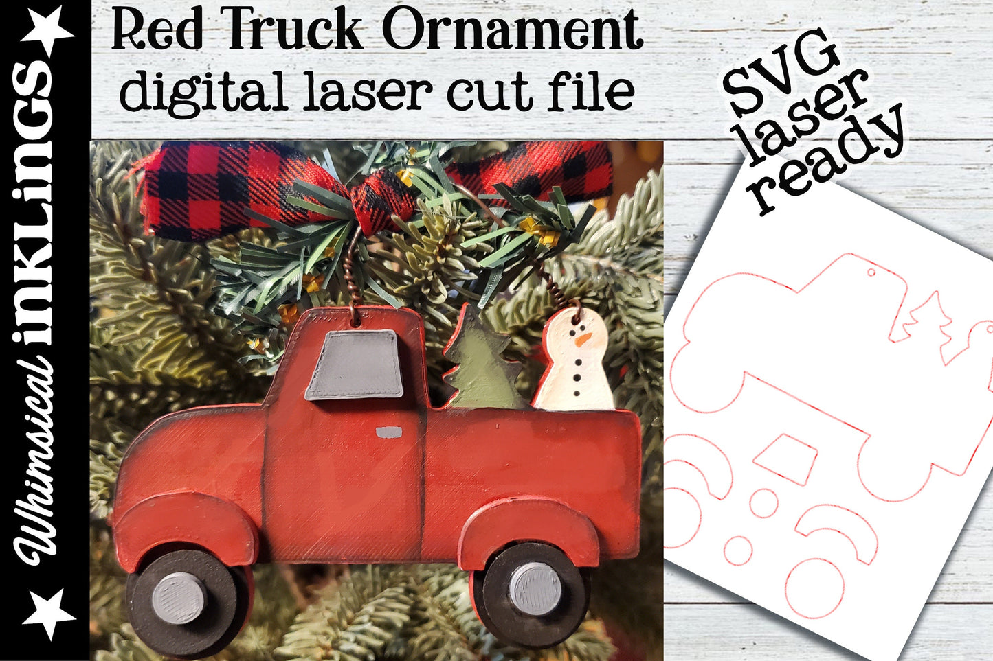 Red Truck SVG| Laser Cut Snowman Ornament| Glowforge| Ornament SVG