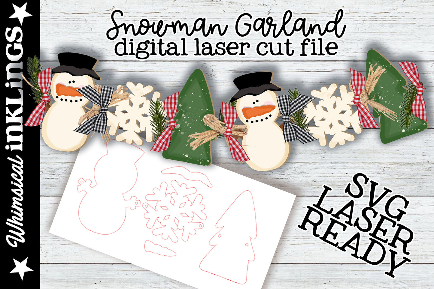 Snowman Garland| Christmas SVG| Laser Cut Christmas Garland| Glow forge| Garland SVG