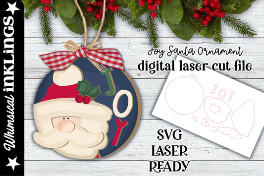 Joy Santa Ornament| Santa Claus SVG| Laser Cut Snowman Ornament| Glow forge| Ornament SVG