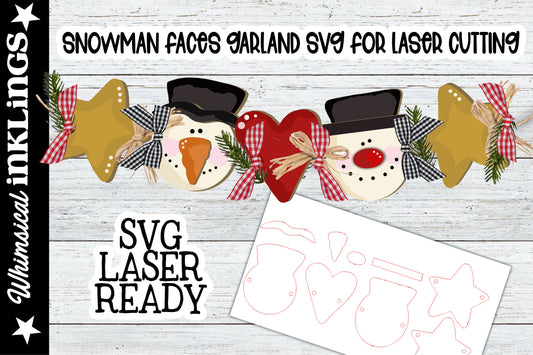 Snowman Faces Garland| Christmas SVG| Laser Cut Christmas Garland| Glow forge| Garland SVG