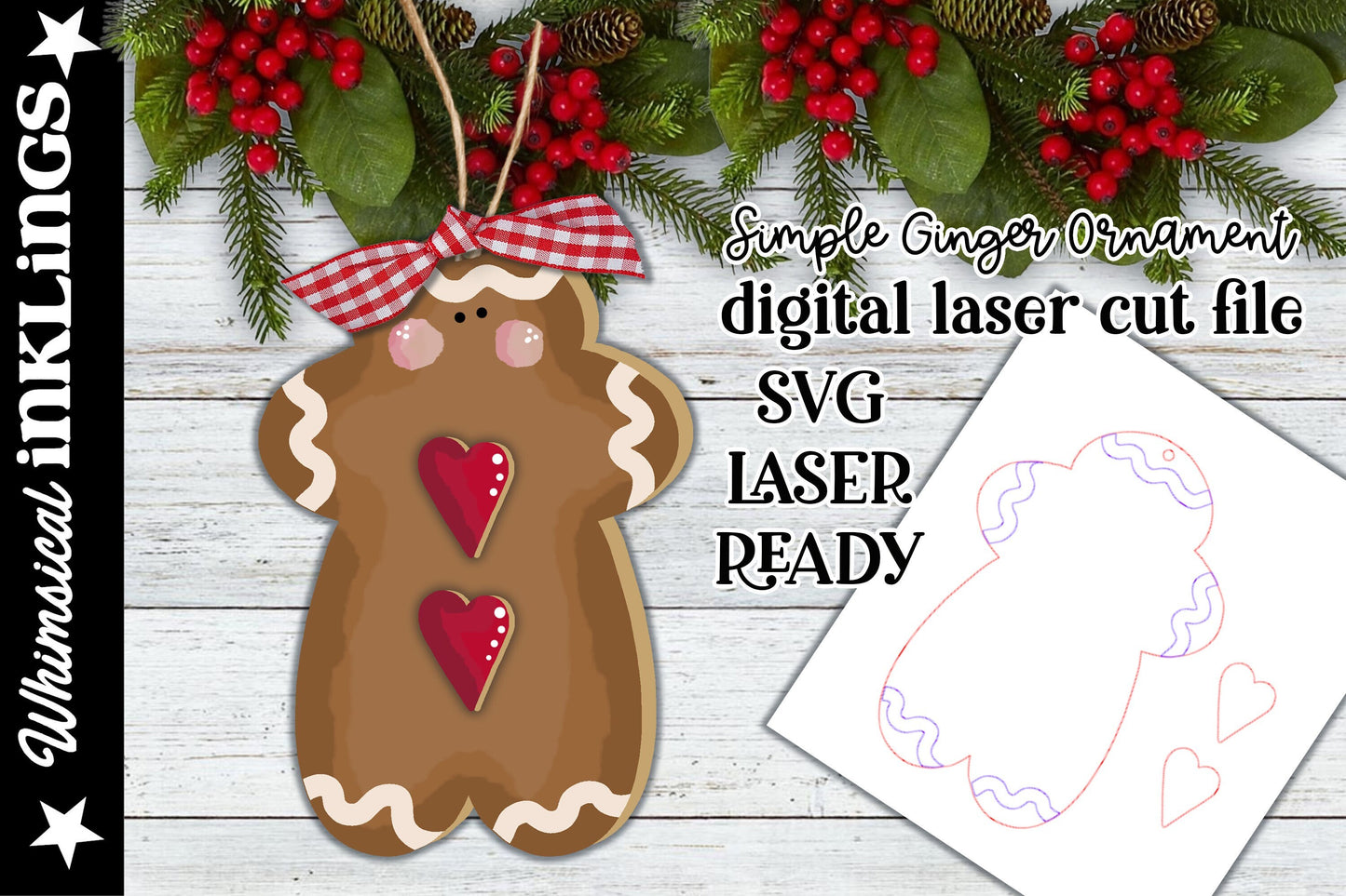 Simple Ginger Ornament| Christmas SVG| Laser Cut Christmas Gingerbread| Glow forge| Ornament SVG