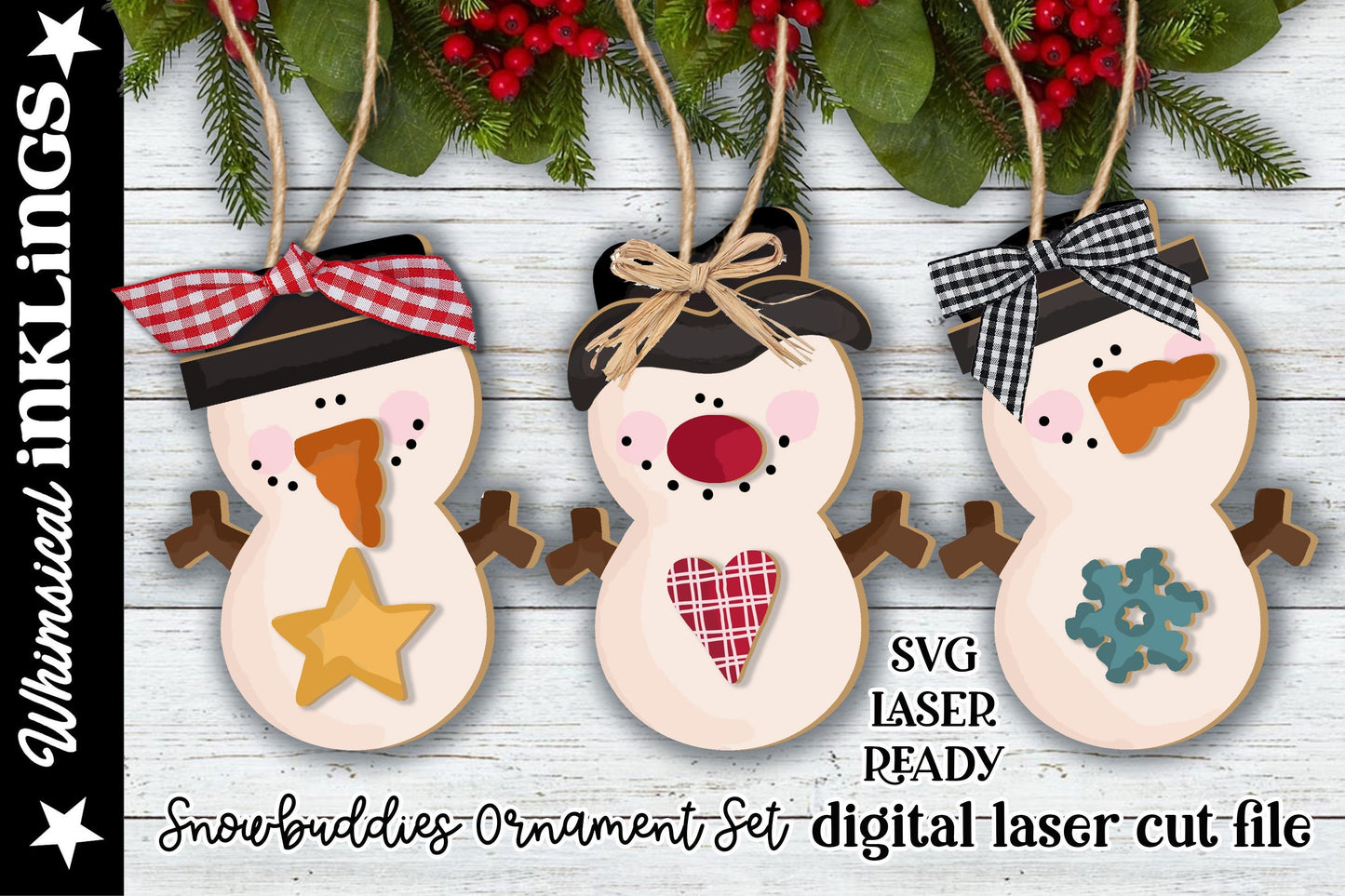 Snowbuddies Snowman Ornament Set SVG| Laser Cut Snowman Ornament| Glow Forge| Ornament SVG