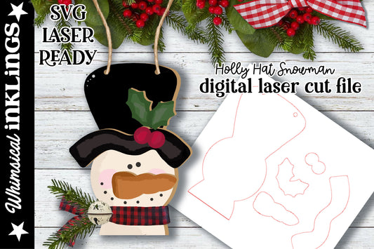 Holly Hat Snowman Ornament SVG| Laser Cut Snowman Ornament| Glow Forge| Ornament SVG