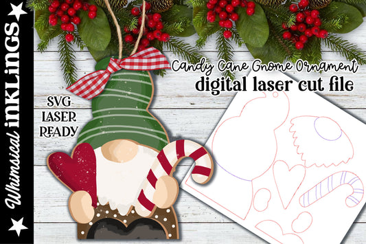 Candy Cane Gnome Ornament| Christmas SVG| Laser Cut Christmas Gnome| Glow forge| Ornament SVG