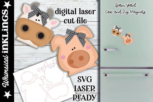 Barn Yard Cow and Pig Magnets SVG| Cow SVG| Laser Cut Pig| Glow forge| Magnet SVG|