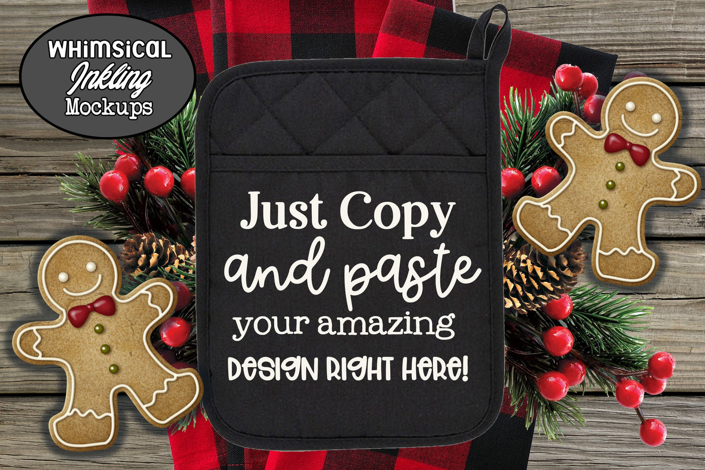 Buffalo Plaid and Black Pot Holder Mock Up - Commercial Use Allowed