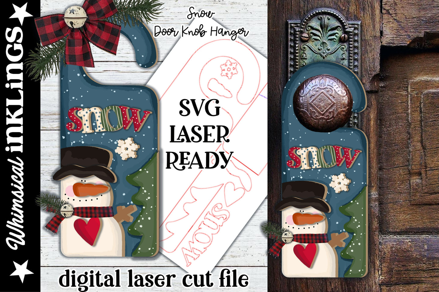 Snow-Snowman Doorknob Hanger SVG| Laser Cut Snowman| Glow forge| Christmas SVG