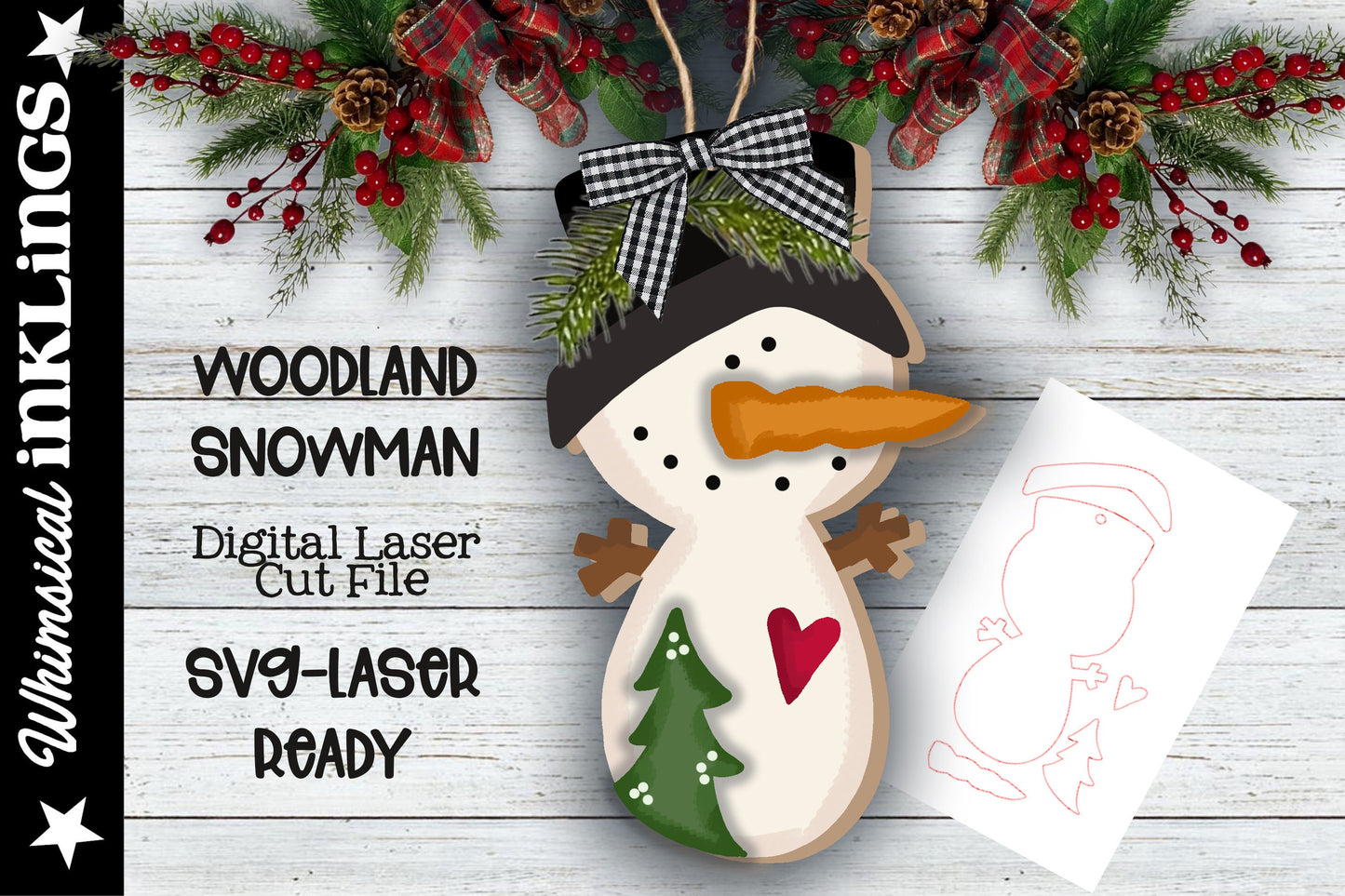 Woodland Snowman SVG| Laser Cut Snowman Ornament| Glowforge| Ornament SVG