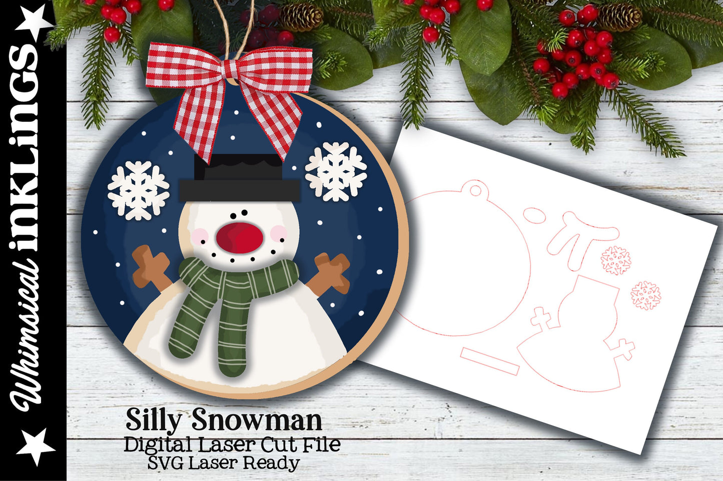 Silly Snowman SVG| Laser Cut Snowman Ornament| Glowforge| Ornament SVG