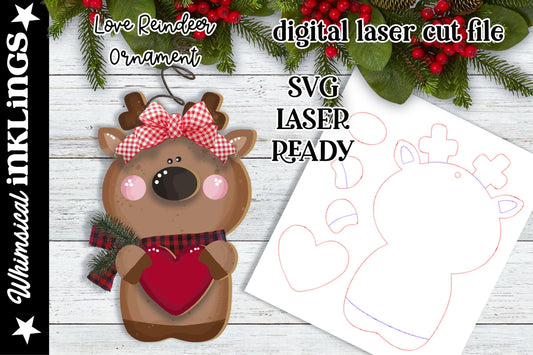 Reindeer Love SVG| Laser Cut Reindeer Ornament| Glow forge|Christmas Ornament SVG