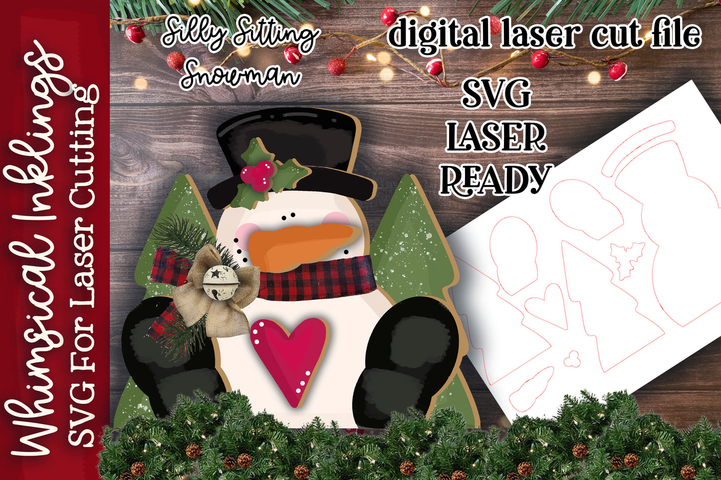 Sitting Silly Snowman SVG| Laser Cut Snowman | Glow forge| Shelf Sitter Snowman SVG