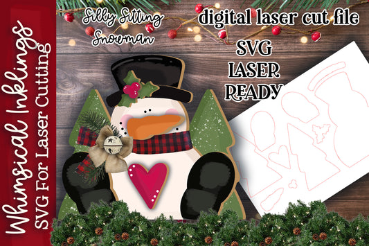 Sitting Silly Snowman SVG| Laser Cut Snowman | Glow forge| Shelf Sitter Snowman SVG