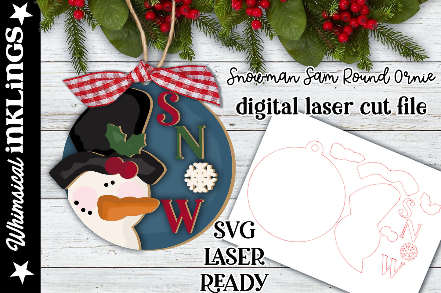 Snowman Sam Ornament |Laser Ready Snowman| Glow forge Christmas Ornament|