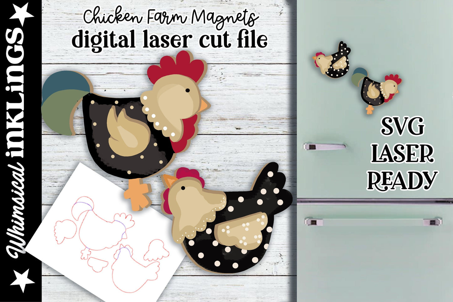 Chicken Farm Magnets SVG| Chicken SVG| Laser Cut Chicken| Glow forge| Rooster SVG|