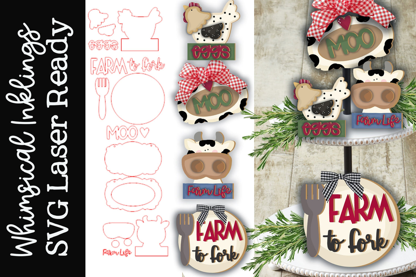 Farm SVG Set| Cow SVG| Laser Cut Farm| Glow forge| Farmhouse Tiered Tray SVG|