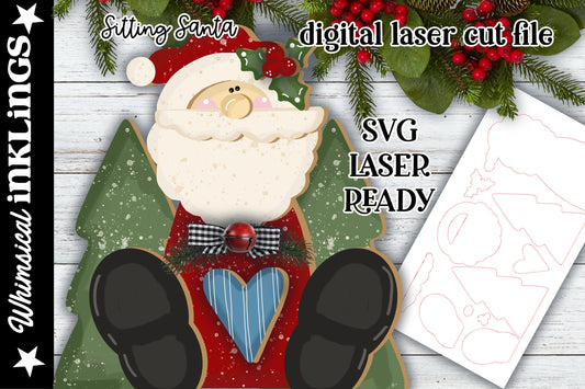 Sitting Santa SVG| Laser Cut Santa | Glow forge Christmas| Shelf Sitter Santa Claus SVG