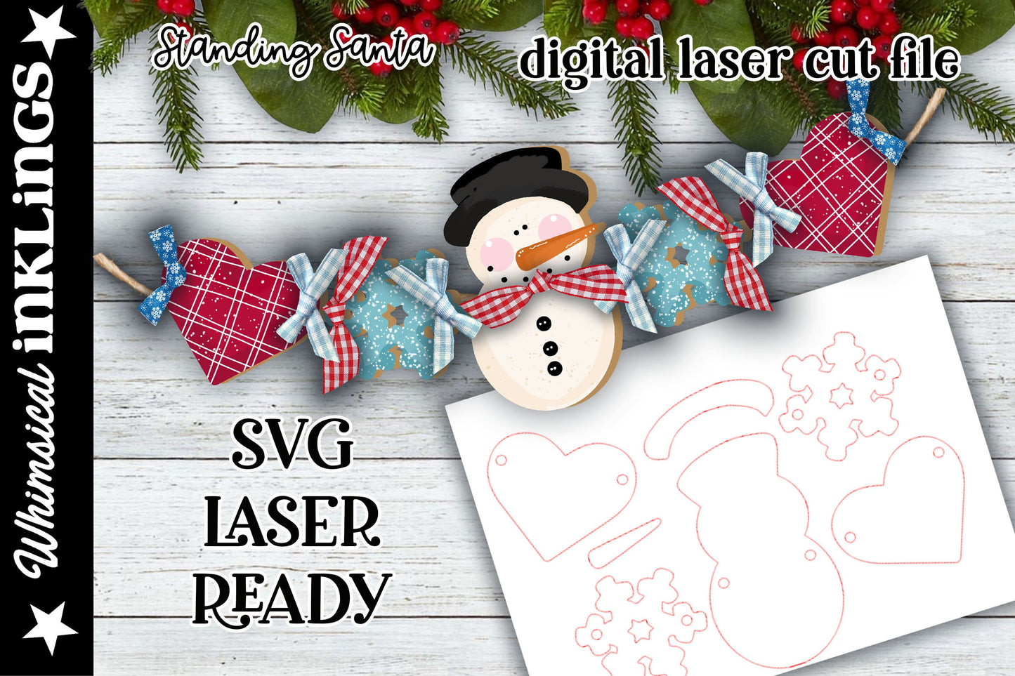 Snowflake Love Snowman Garland| Christmas SVG| Laser Cut Snowman Banner| Glow forge| Snowman Garland SVG