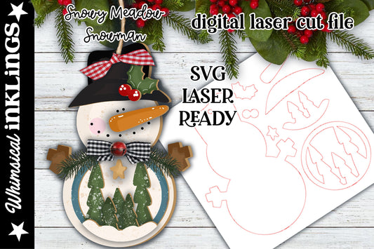 Snowy Meadow Snowman Ornament 2 SVG| Laser Cut Snowman Ornament| Glow forge| Layered Snowman Laser SVG