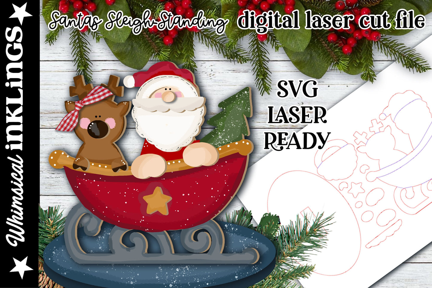 Santas Sleigh Standup SVG| Laser Cut Santa| Glow forge| Christmas SVG