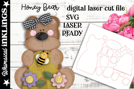 Honey Bear SVG| Laser Cut Bumble Bee Bear| Glowforge|Bee Bear Laser SVG