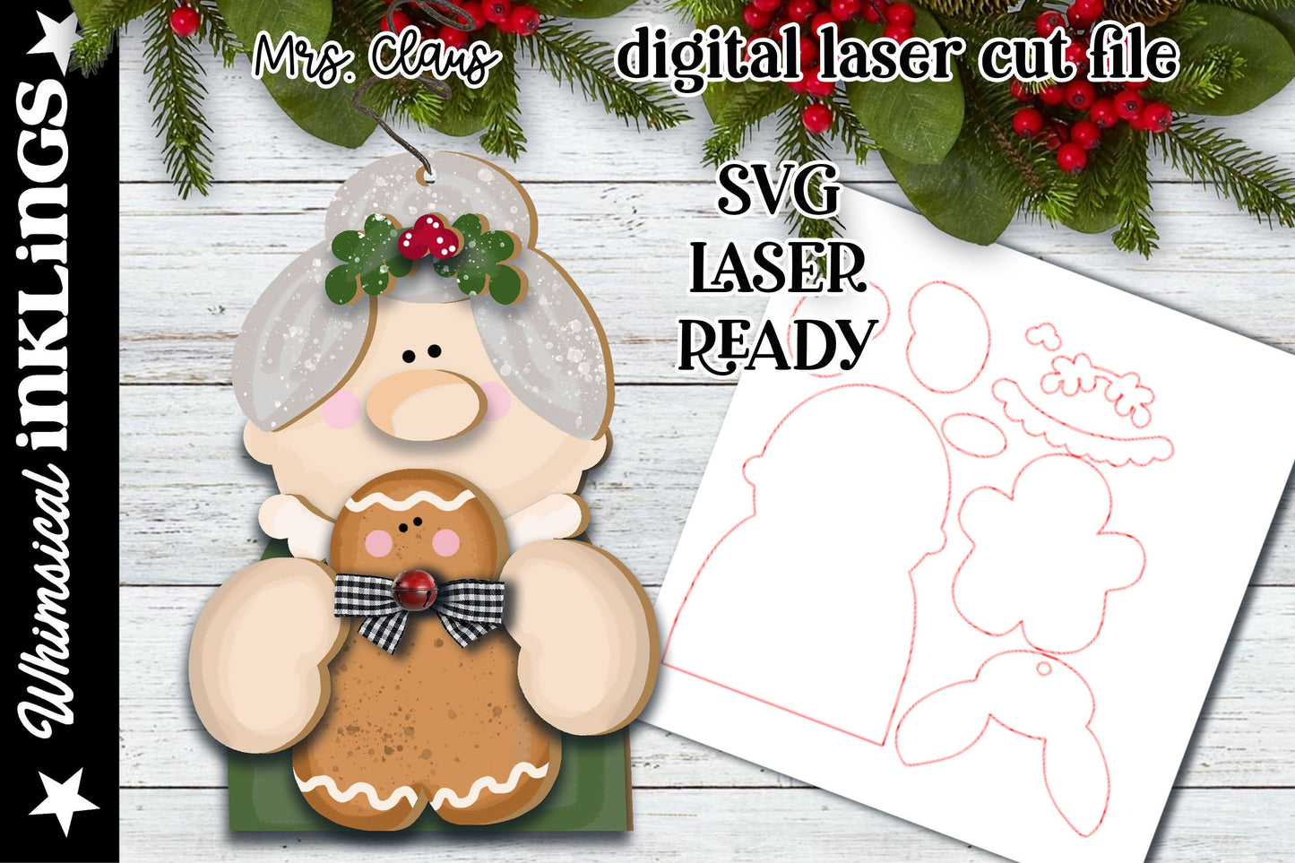 Mrs. Claus Ornament|Mrs.Claus SVG| Laser CutMrs. Claus Ornament| Glow Forge| Ornament SVG