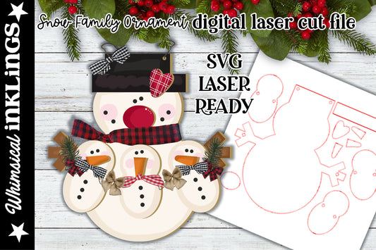 Snow Family Snowman Ornament SVG |Laser Ready Snowman| Glow forge Christmas Ornament|