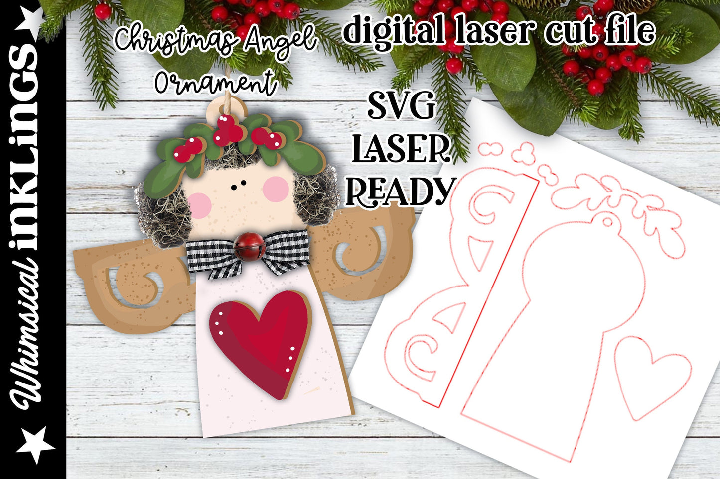 Christmas Angel Ornament SVG for Laser Cutting| Angel SVG| Laser Cut Angel | Glow Forge| Christmas SVG