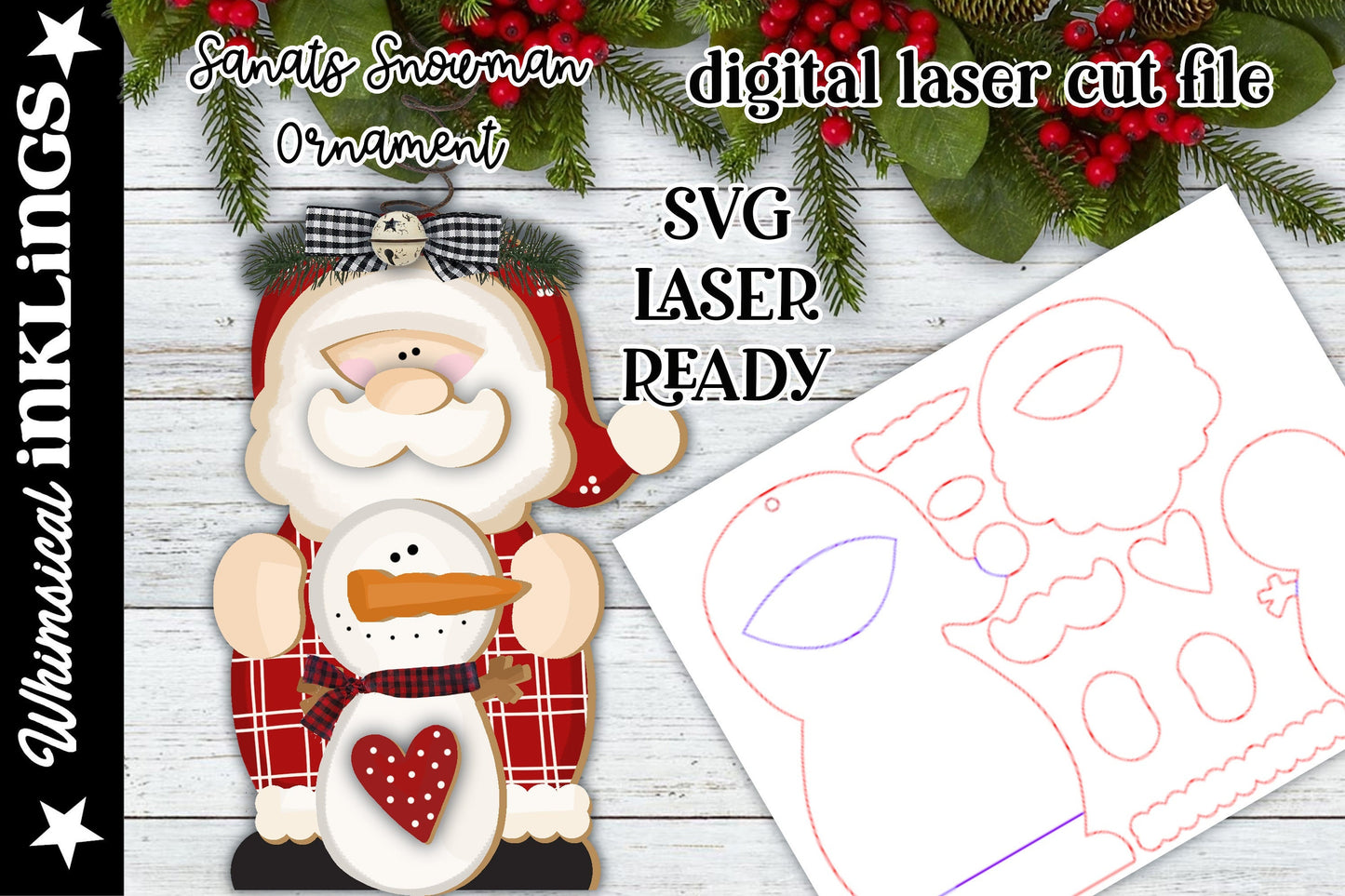 Santas Snowman Ornament| Santa Claus SVG| Laser Cut Santa Ornament| Glow Forge| Ornament SVG