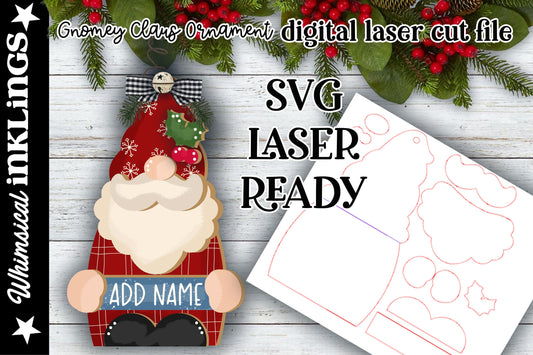 Gnomey Claus Santa Ornament| Santa Claus SVG| Laser Cut Gnome Ornament| Glow forge| Ornament SVG