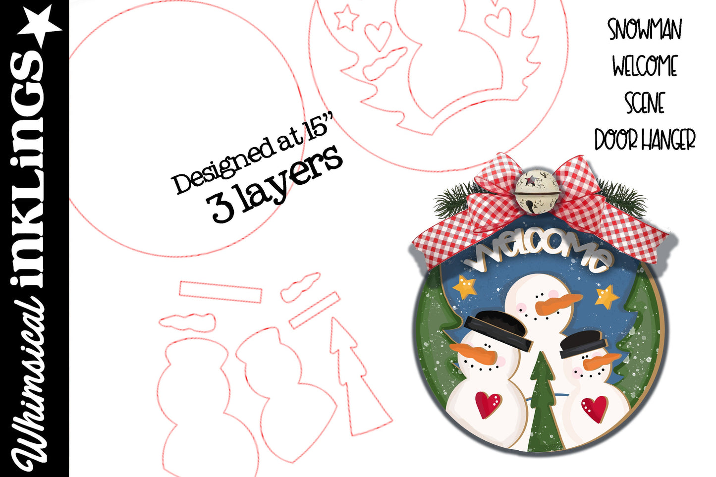 Snowman Welcome Scene Door Hanger Laser SVG |Laser Ready Snowman Sign| Glow forge Winter Sign|