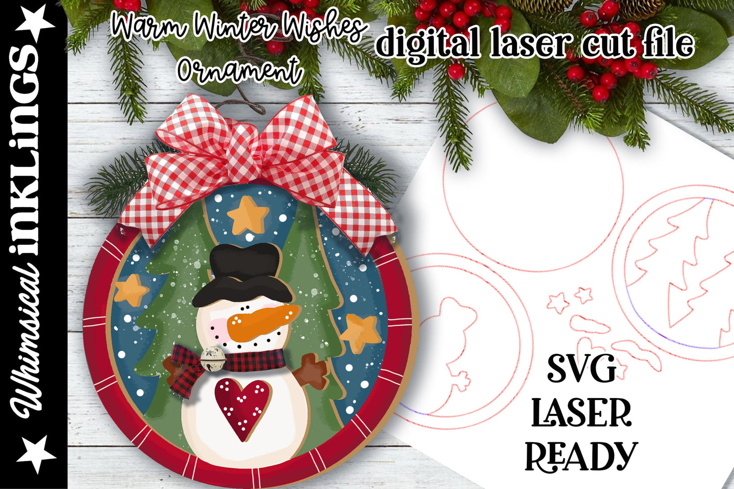 Warm Winter Wishes Snowman Ornament SVG| Laser Cut Snowman Ornament| Glow forge| Ornament SVG