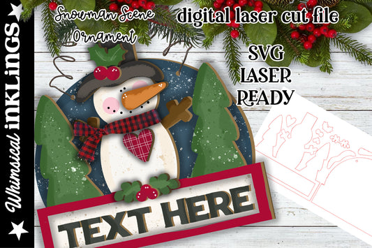 Snowman Scene SVG| Laser Cut Snowman Ornament| Glowforge|Peronalized Ornament SVG