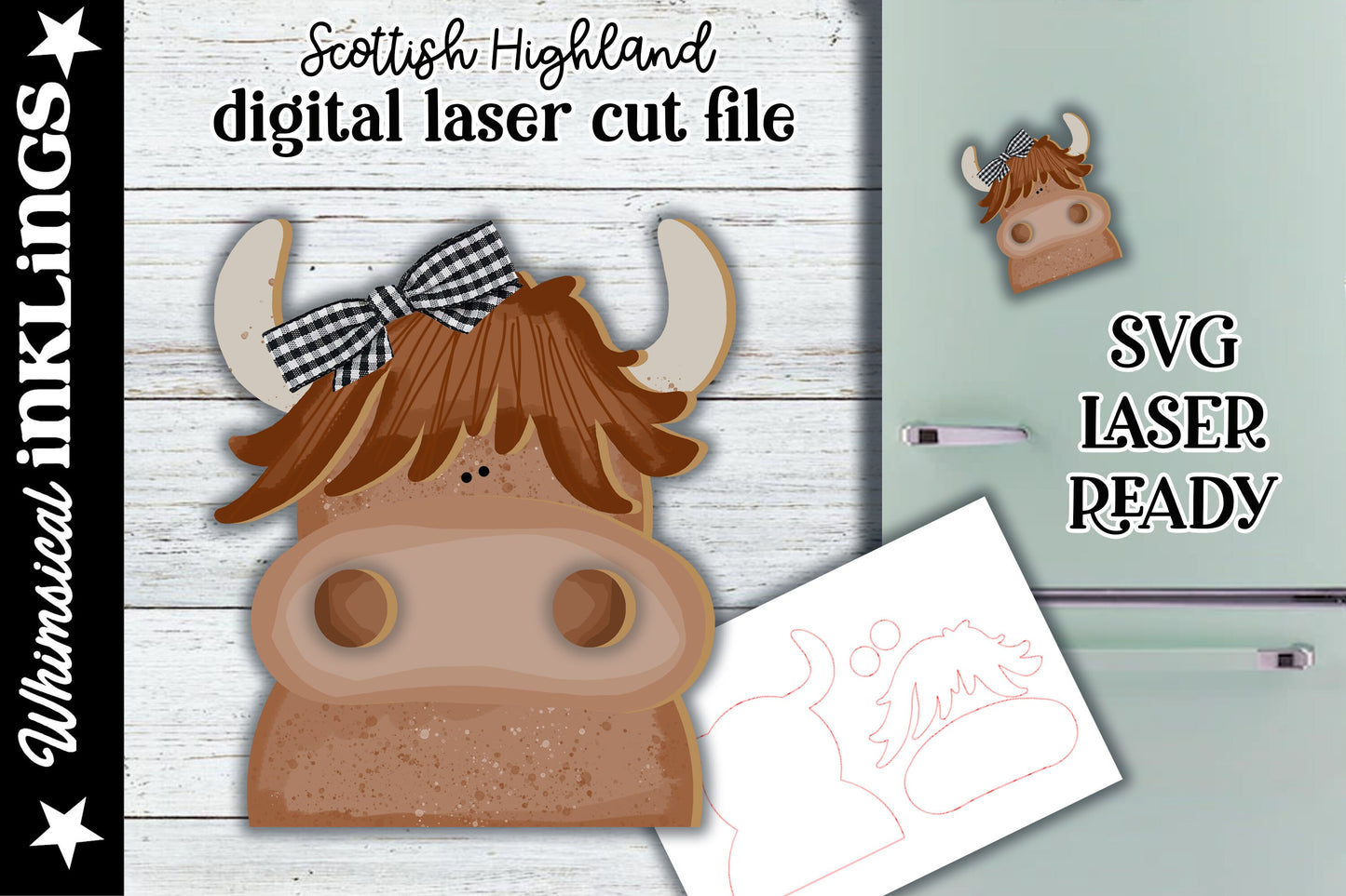 Scottish Highland SVG| Cow SVG| Laser Cut Cow| Glow forge| Magnet SVG|