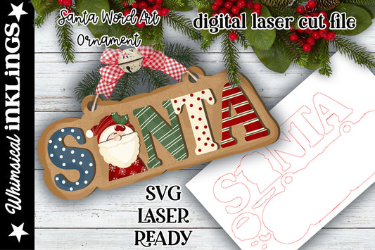 Santa Word Art Ornament SVG| Santa Claus SVG| Laser Cut Santa Ornament| Glow forge| Ornament SVG