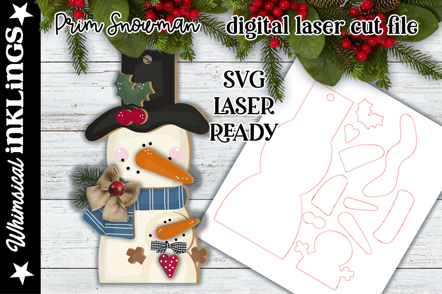 Prim Snowman Ornament SVG| Laser Cut Snowman Ornament| Glow forge| Ornament SVG