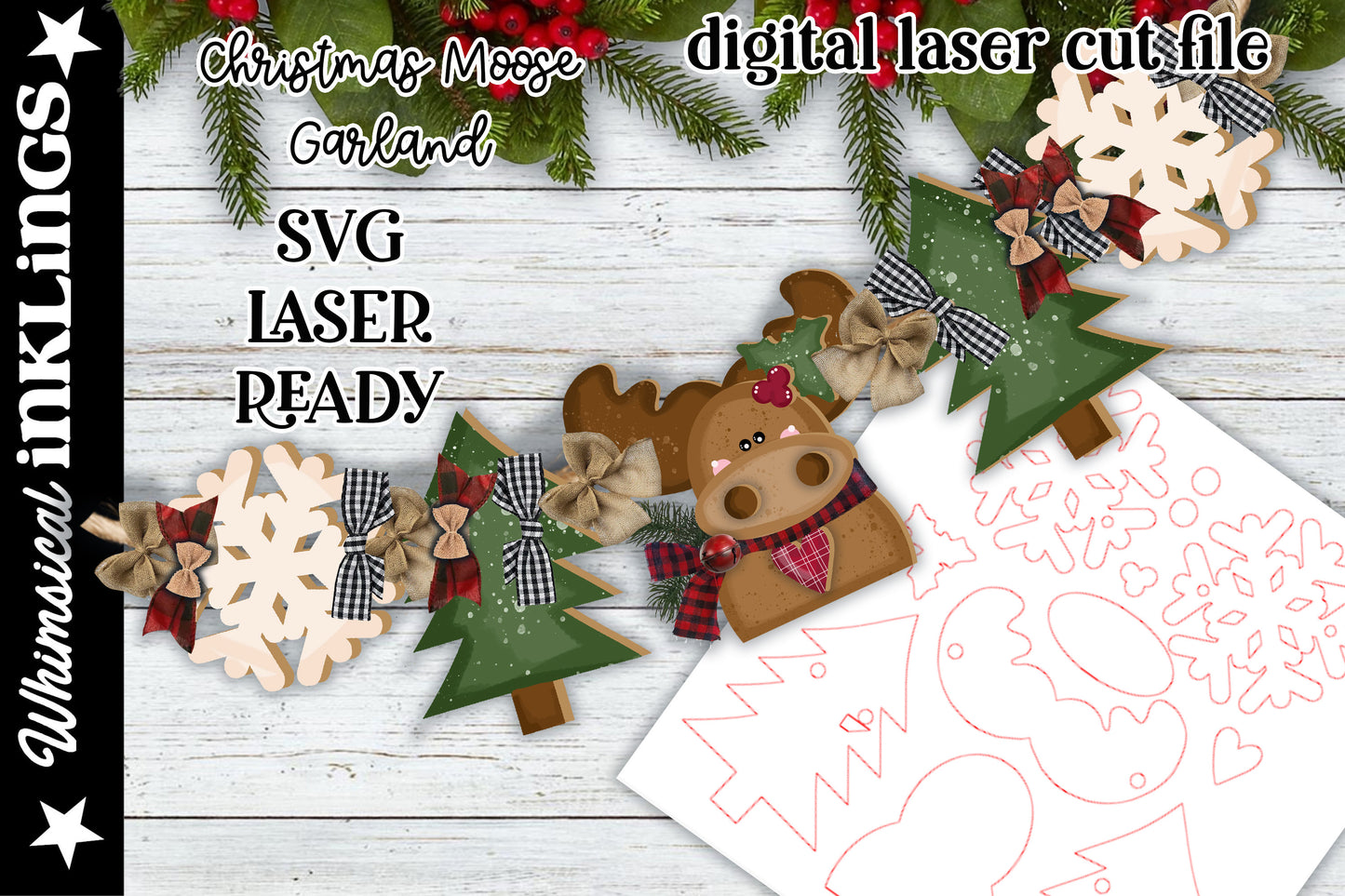 Christmas Moose Garland SVG| Laser Cut Moose Banner| Glowforge|Christmas Garland SVG