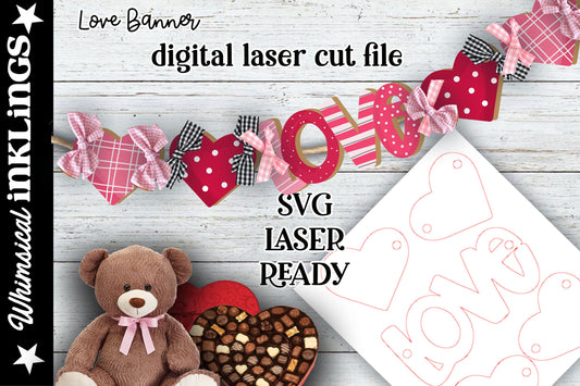 Love-Valentine's Day Garland| Valentines Day SVG| Laser Cut Love Banner| Glow forge| Valentine Garland SVG