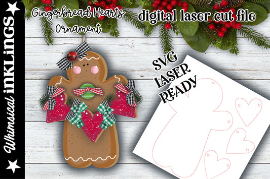 Gingerbread Hearts Ornament| Christmas SVG| Laser Cut Christmas Gingerbread| Glow forge| Ornament SVG