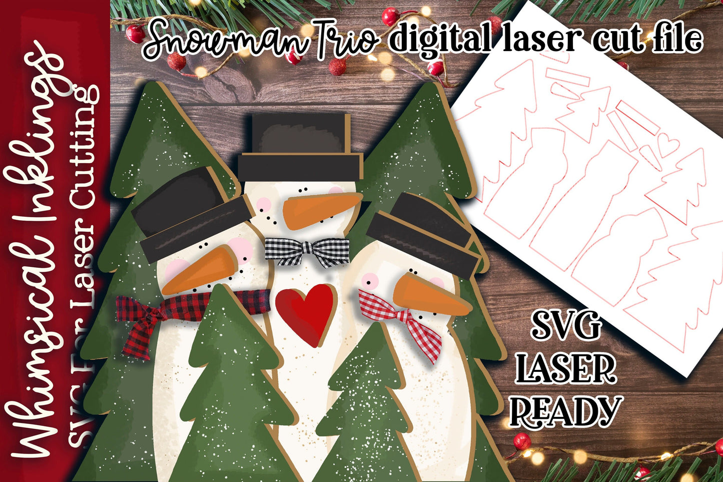 Snowman Trio SVG| Laser Cut Snowman | Glow forge| Shelf Sitter Snowman SVG