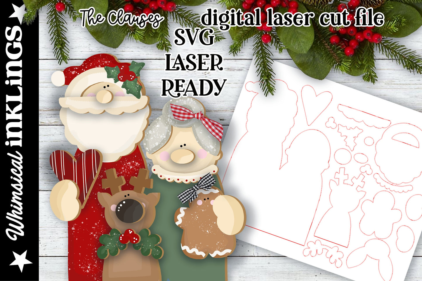 Mr. and Mrs. Santa Claus Laser Ready SVG| Laser Cut Santa | Glow forge Christmas| Shelf Sitter Santa Claus SVG