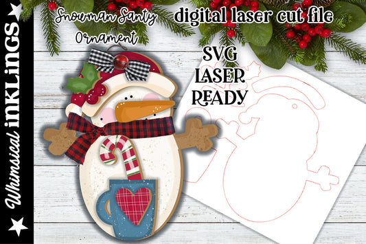 Santy Snowman Ornament SVG| Laser Cut Snowman Ornament| Glow Forge| Ornament SVG