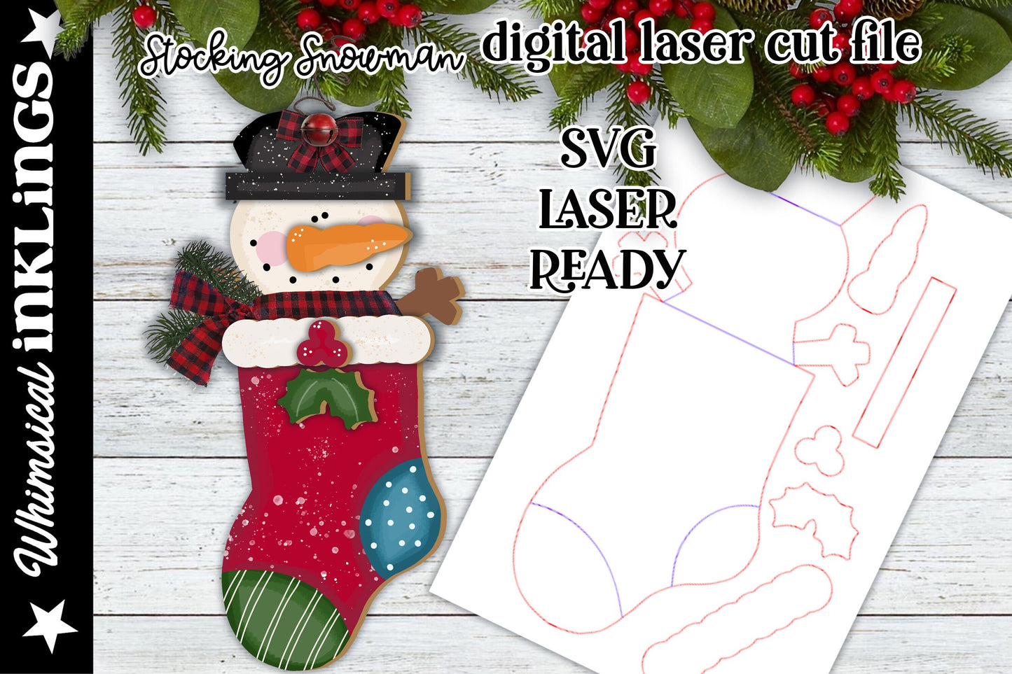 Stocking Snowman Ornament SVG| Laser Cut Snowman Ornament| Glow Forge| Ornament SVG