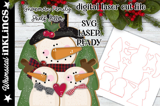 Snow Family- Snowman SVG| Laser Cut Snowman | Glow forge| Shelf Sitter Snowman SVG