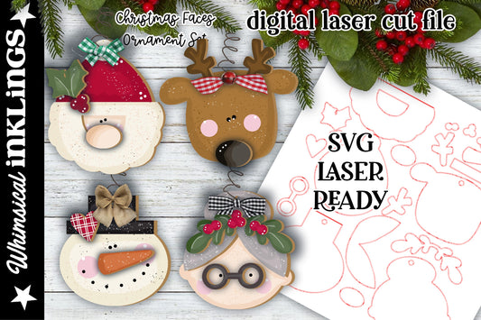 Christmas Faces Ornament Set |Mrs. Claus SVG| Laser Cut Christmas Ornaments Ornament| Glow Forge| Ornament SVG