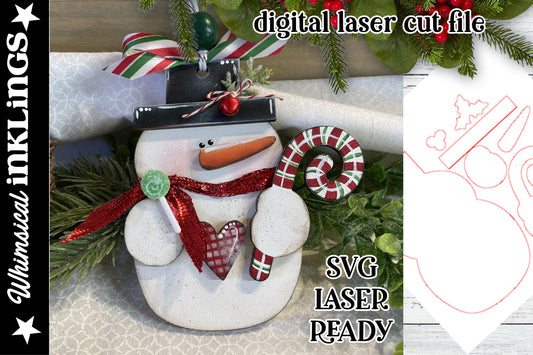 Candy Cane Snowman Ornament SVG| Laser Cut Snowman Ornament| Glow forge| Ornament SVG