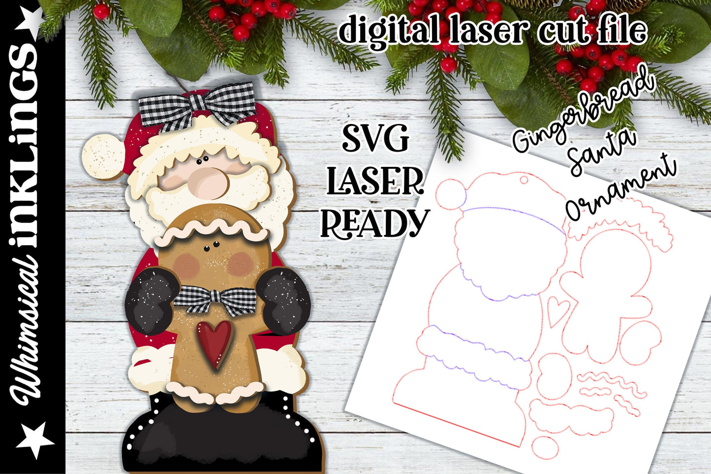 Gingerbread Santa Ornament SVG| Santa Claus SVG| Laser Cut Snowman Ornament| Glow forge| Ornament SVG