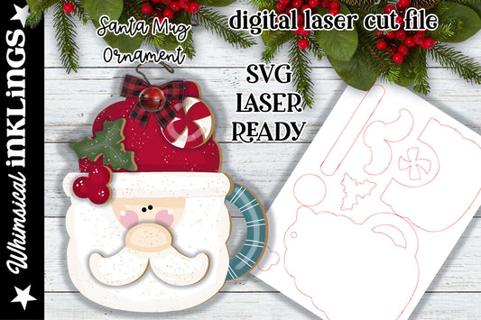 Santa Mug Ornament SVG| Laser Cut Santa Ornament| Glow forge| Santa Cocoa Laser SVG