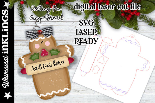 Rolling Pin Gingerbread Ornament| Christmas SVG| Laser Cut Christmas Gingerbread| Glow forge| Ornament SVG