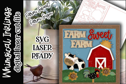 Farm sweet farm SVG| Cow Sign SVG| Laser Cut Cow| Glow forge| Farmhouse SVG| Glowforge Farm