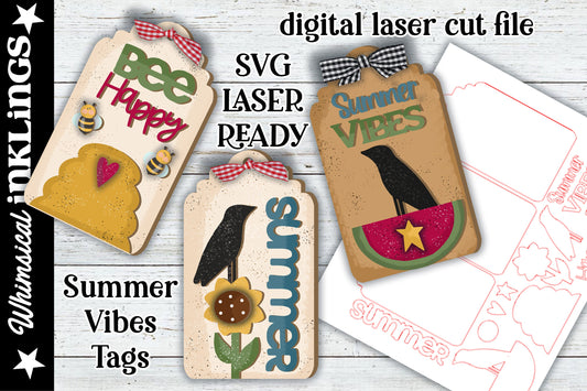 Summer Vibes Tags SVG |Laser Ready Prim Summer Tags| Glow Forge Summer| Summer Tray SVG